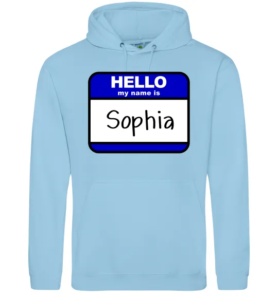 Женская толстовка (худи) Hello my name is Sophia Голубой фото