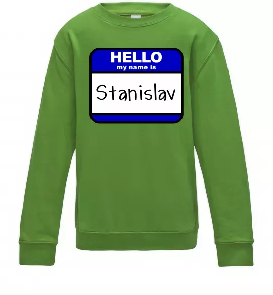 Дитячий світшот Hello my name is Stanislav Лаймовий фото