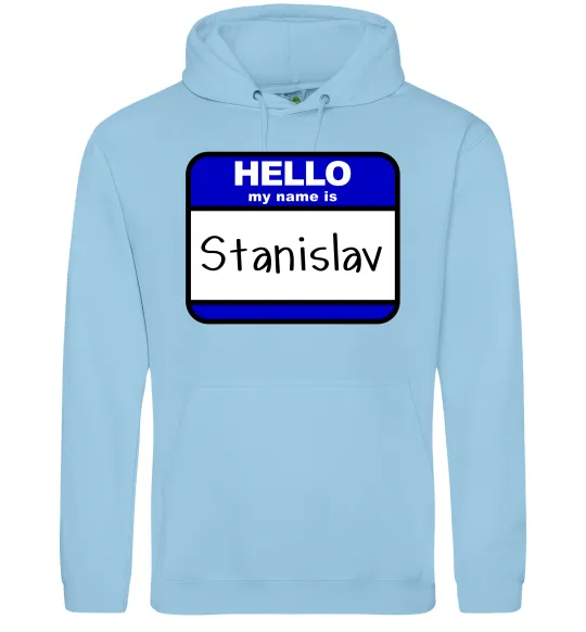 Мужская толстовка (худи) Hello my name is Stanislav Голубой фото