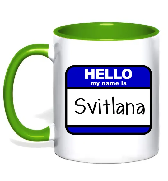 Чашка с цветной ручкой Hello my name is Svitlana Лаймовый фото