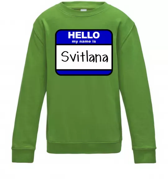 Дитячий світшот Hello my name is Svitlana Лаймовий фото