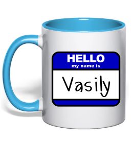 Чашка с цветной ручкой Hello my name is Vasily