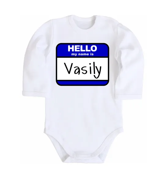 Дитячий бодік Hello my name is Vasily Білий фото