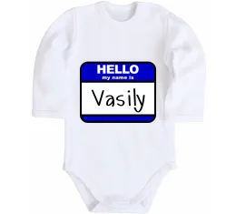 Дитячий бодік Hello my name is Vasily Білий фото