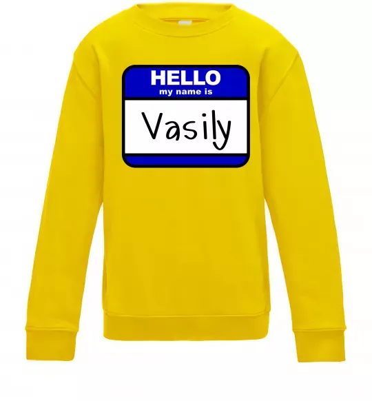 Детский Свитшот Hello my name is Vasily Солнечно желтый фото