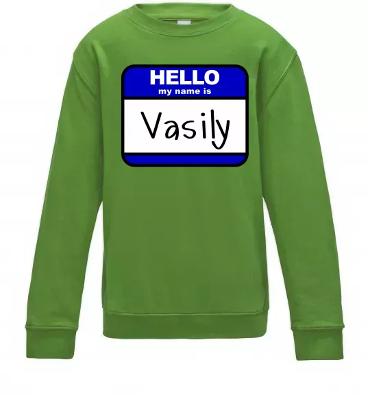 Детский Свитшот Hello my name is Vasily Лаймовый фото