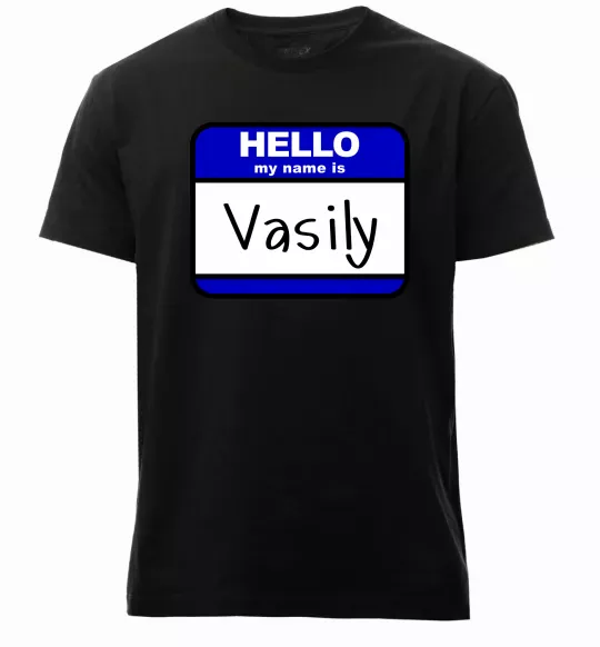 Мужская премиум футболка Hello my name is Vasily Черный фото