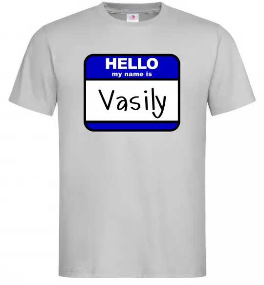 Чоловіча футболка Hello my name is Vasily Сірий фото