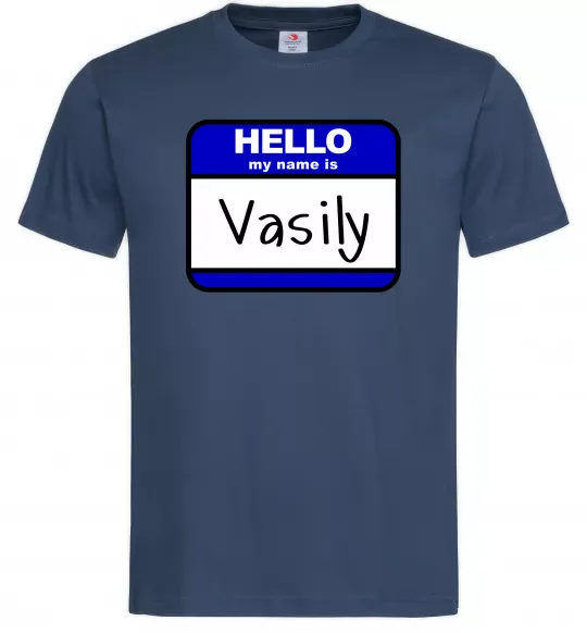 Чоловіча футболка Hello my name is Vasily Темно-синій фото