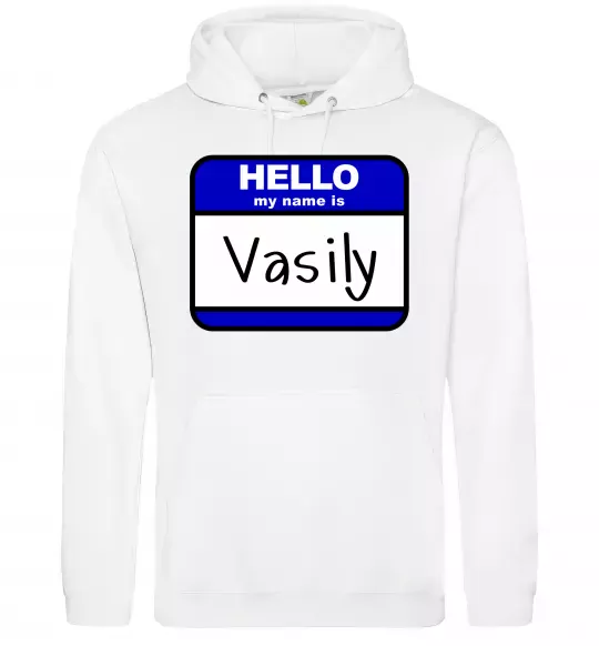 Чоловіча толстовка (худі) Hello my name is Vasily Білий фото