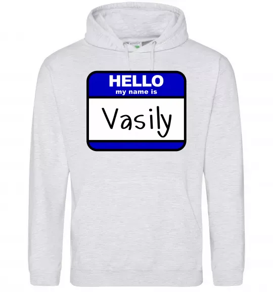 Чоловіча толстовка (худі) Hello my name is Vasily Сірий меланж фото