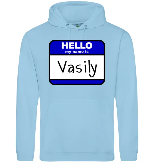 Чоловіча толстовка (худі) Hello my name is Vasily Блакитний фото