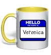 Чашка з кольоровою ручкою Hello my name is Veronica Сонячно жовтий фото
