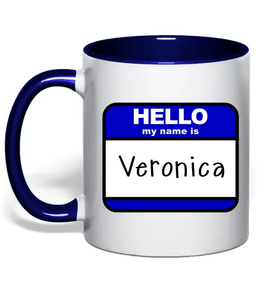 Чашка з кольоровою ручкою Hello my name is Veronica Глибокий темно-синій фото