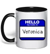 Чашка з кольоровою ручкою Hello my name is Veronica Чорний фото