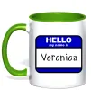 Чашка з кольоровою ручкою Hello my name is Veronica Зелений фото