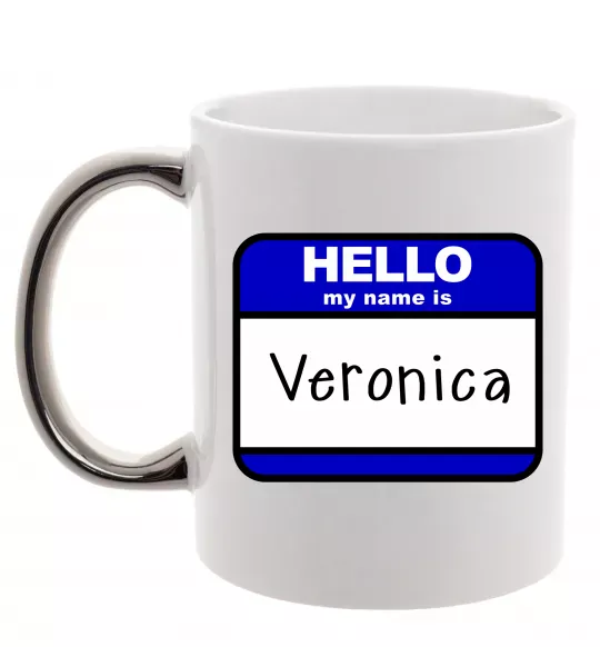 Чашка з кольоровою ручкою Hello my name is Veronica Срібло фото