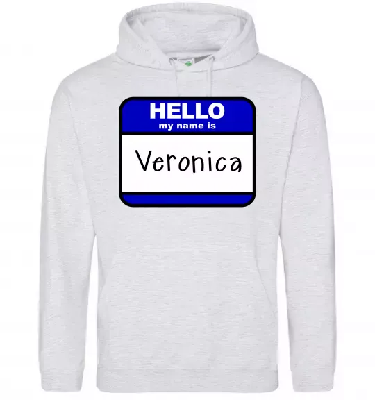 Женская толстовка (худи) Hello my name is Veronica Серый меланж фото