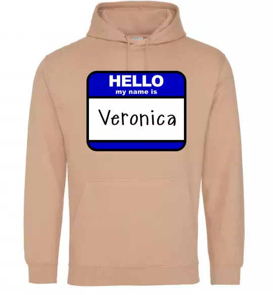 Женская толстовка (худи) Hello my name is Veronica Песочный фото