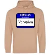 Женская толстовка (худи) Hello my name is Veronica Песочный фото