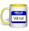Чашка с цветной ручкой Hello my name is Viktor Солнечно желтый фото
