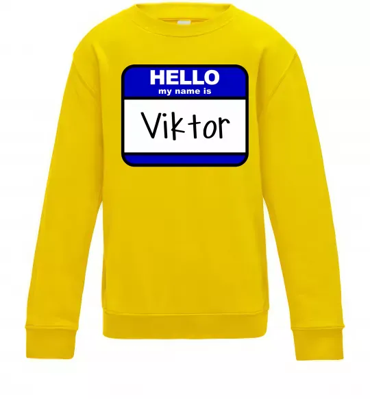Дитячий світшот Hello my name is Viktor Сонячно жовтий фото