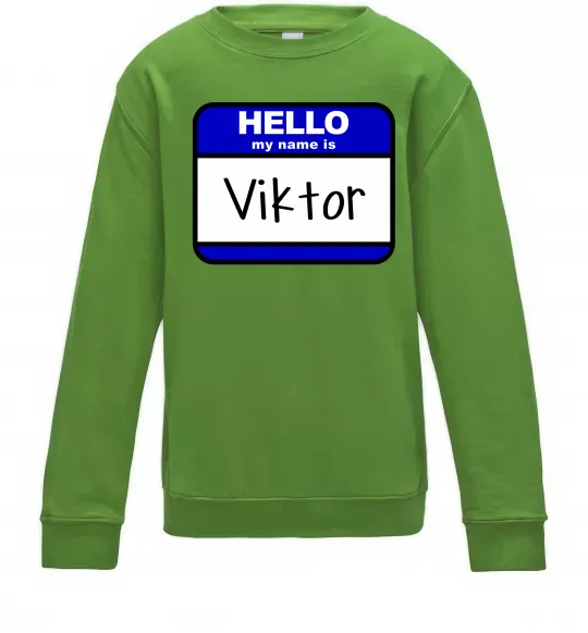 Дитячий світшот Hello my name is Viktor Лаймовий фото
