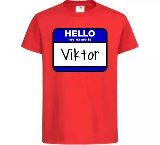 Детская футболка Hello my name is Viktor Красный фото
