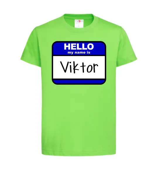 Детская футболка Hello my name is Viktor Лаймовый фото