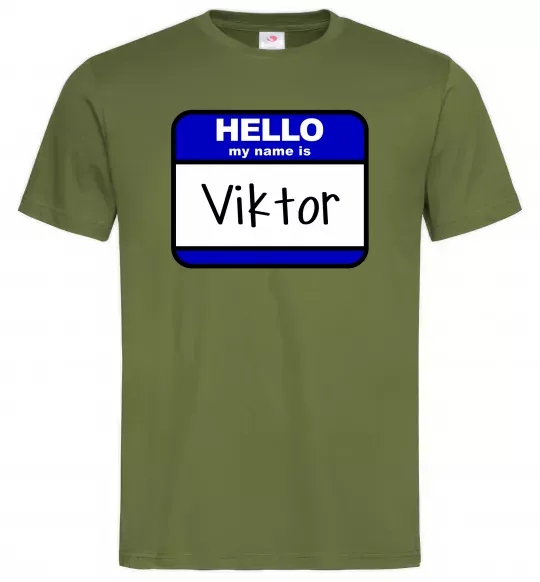 Чоловіча футболка Hello my name is Viktor Оливковий фото