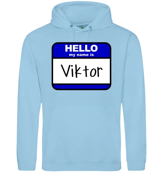 Мужская толстовка (худи) Hello my name is Viktor Голубой фото