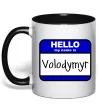 Чашка з кольоровою ручкою Hello my name is Volodymyr Чорний фото