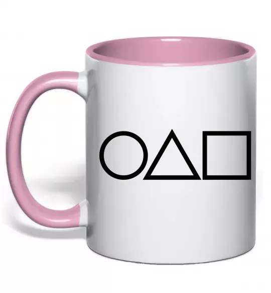 Чашка з кольоровою ручкою Гра в кальмара фігури Ніжно рожевий фото