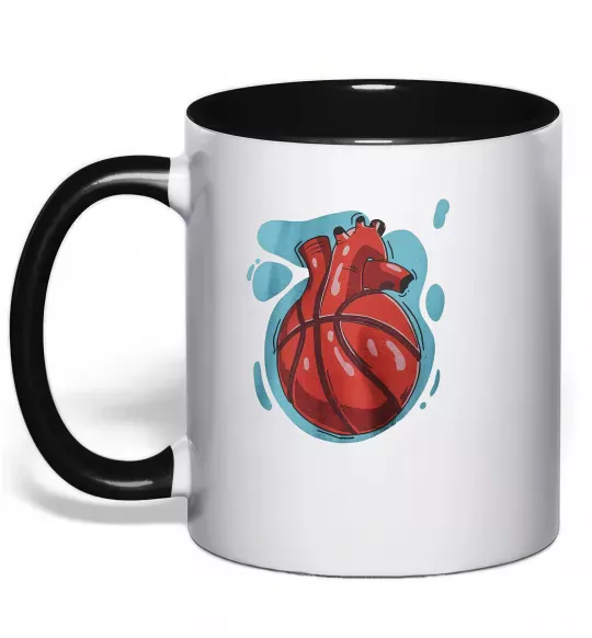 Чашка з кольоровою ручкою Basketball heart Чорний фото