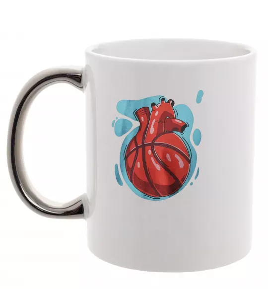 Чашка з кольоровою ручкою Basketball heart Срібло фото