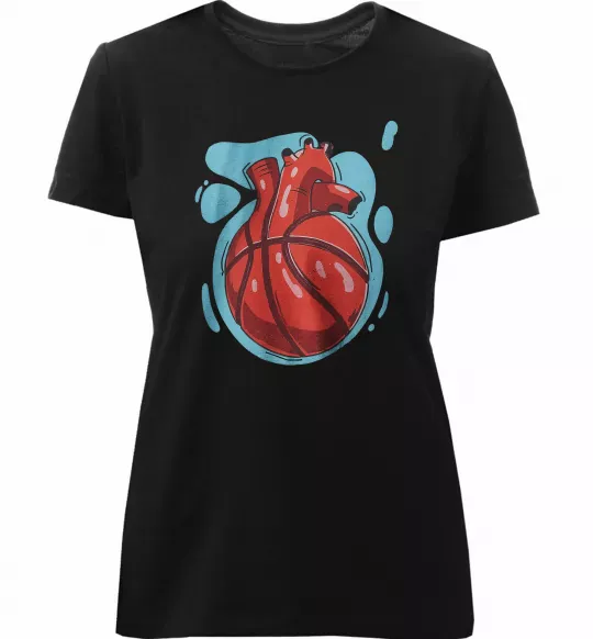 Женская премиум футболка Basketball heart Черный фото