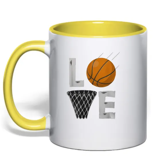 Чашка с цветной ручкой Basketball love Лимонный фото
