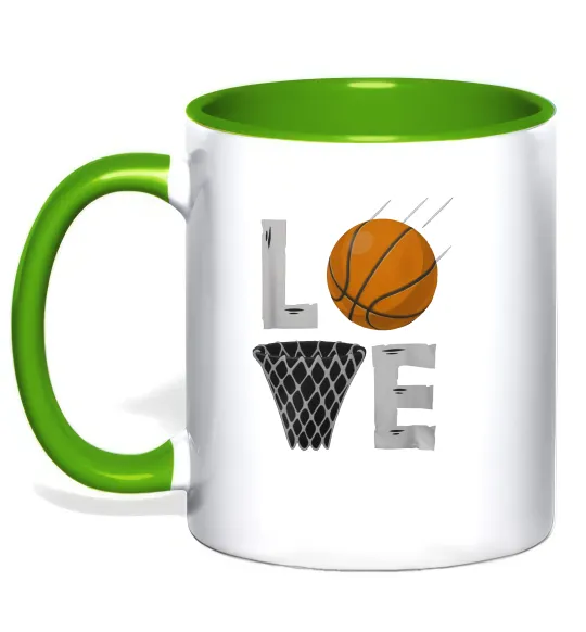 Чашка с цветной ручкой Basketball love Лаймовый фото