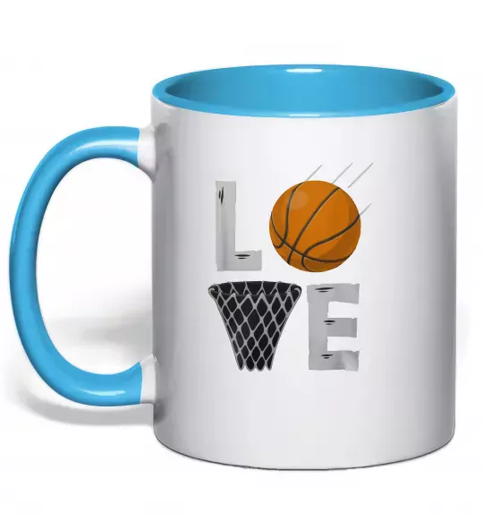 Чашка з кольоровою ручкою Basketball love Блакитний фото