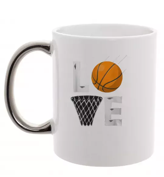 Чашка з кольоровою ручкою Basketball love Срібло фото