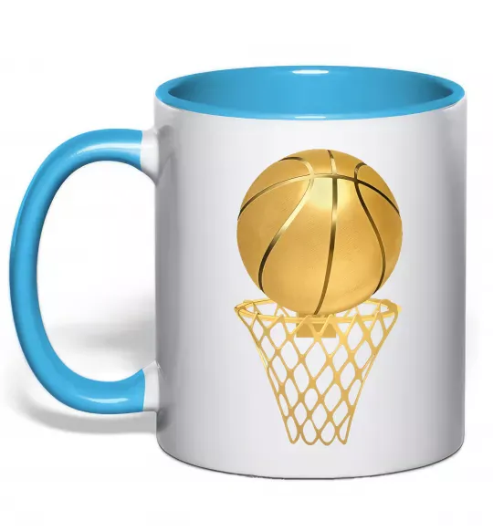 Чашка с цветной ручкой Golden basket Голубой фото