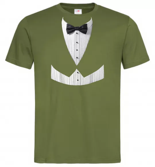 Чоловіча футболка Біла сорочка з метеликом Оливковий фото