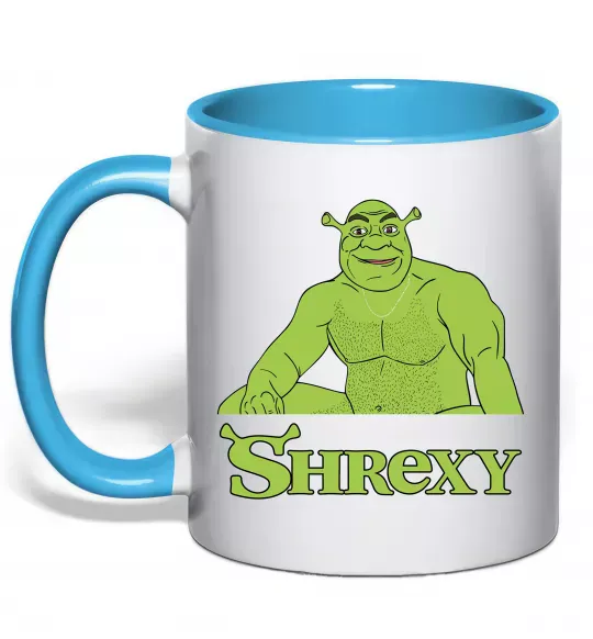 Чашка з кольоровою ручкою Shrexy meme Блакитний фото