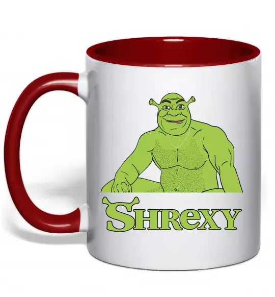 Чашка з кольоровою ручкою Shrexy meme Червоний фото