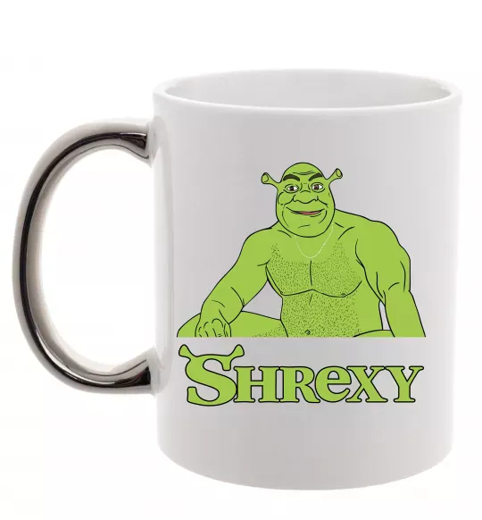 Чашка з кольоровою ручкою Shrexy meme Срібло фото