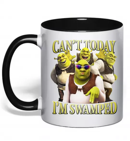 Чашка з кольоровою ручкою Shrek I`m swamped Чорний фото