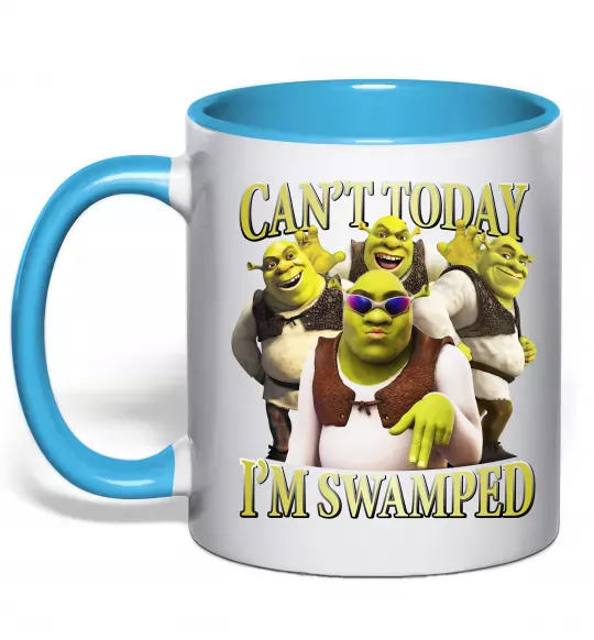 Чашка з кольоровою ручкою Shrek I`m swamped Блакитний фото