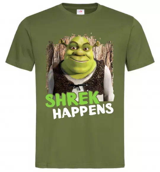 Мужская футболка Shrek happens Оливковый фото