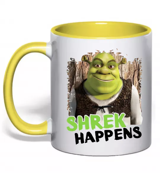 Чашка з кольоровою ручкою Shrek happens Сонячно жовтий фото