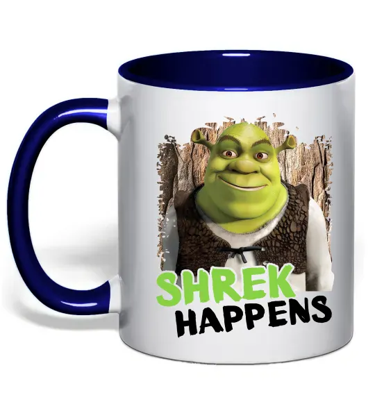 Чашка з кольоровою ручкою Shrek happens Глибокий темно-синій фото